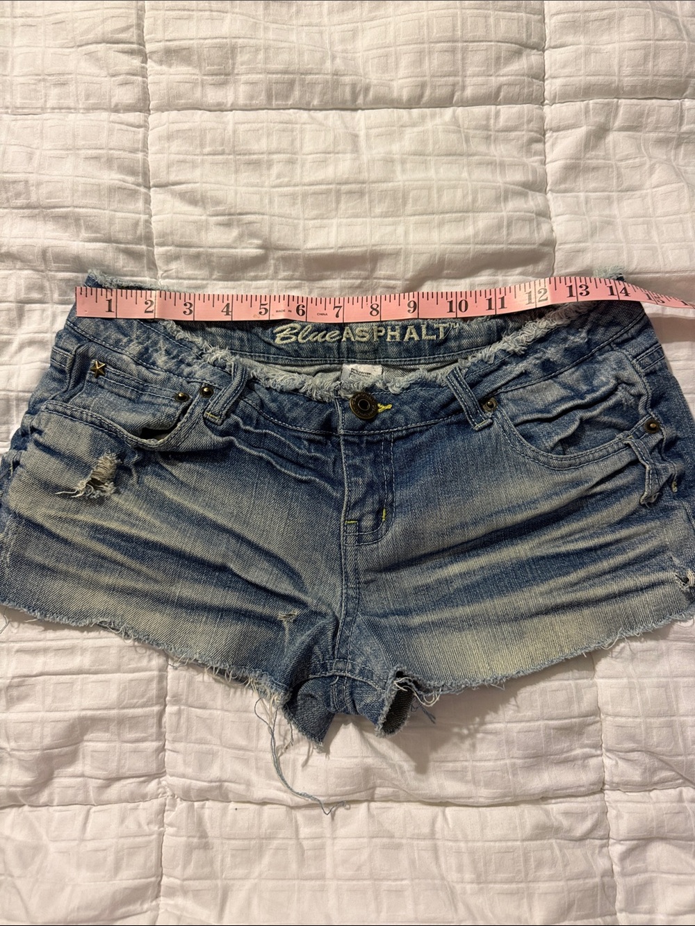 Blue Asphalt Light Blue Washed Distressed Denim Shorts